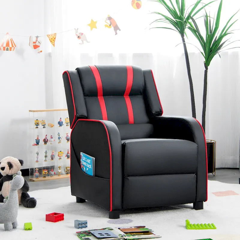 Sillón reclinable para niños Gymax, sofá ergonómico de cuero con reposapiés
