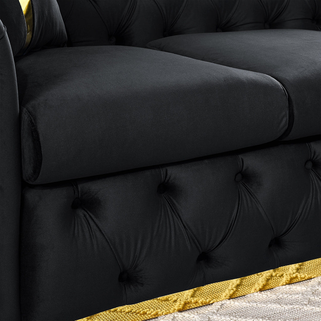 Sofá de 3 plazas Velvet de 90.6 con 2 cojines, cojines de alta densidad, detalles dorados y almohadas
