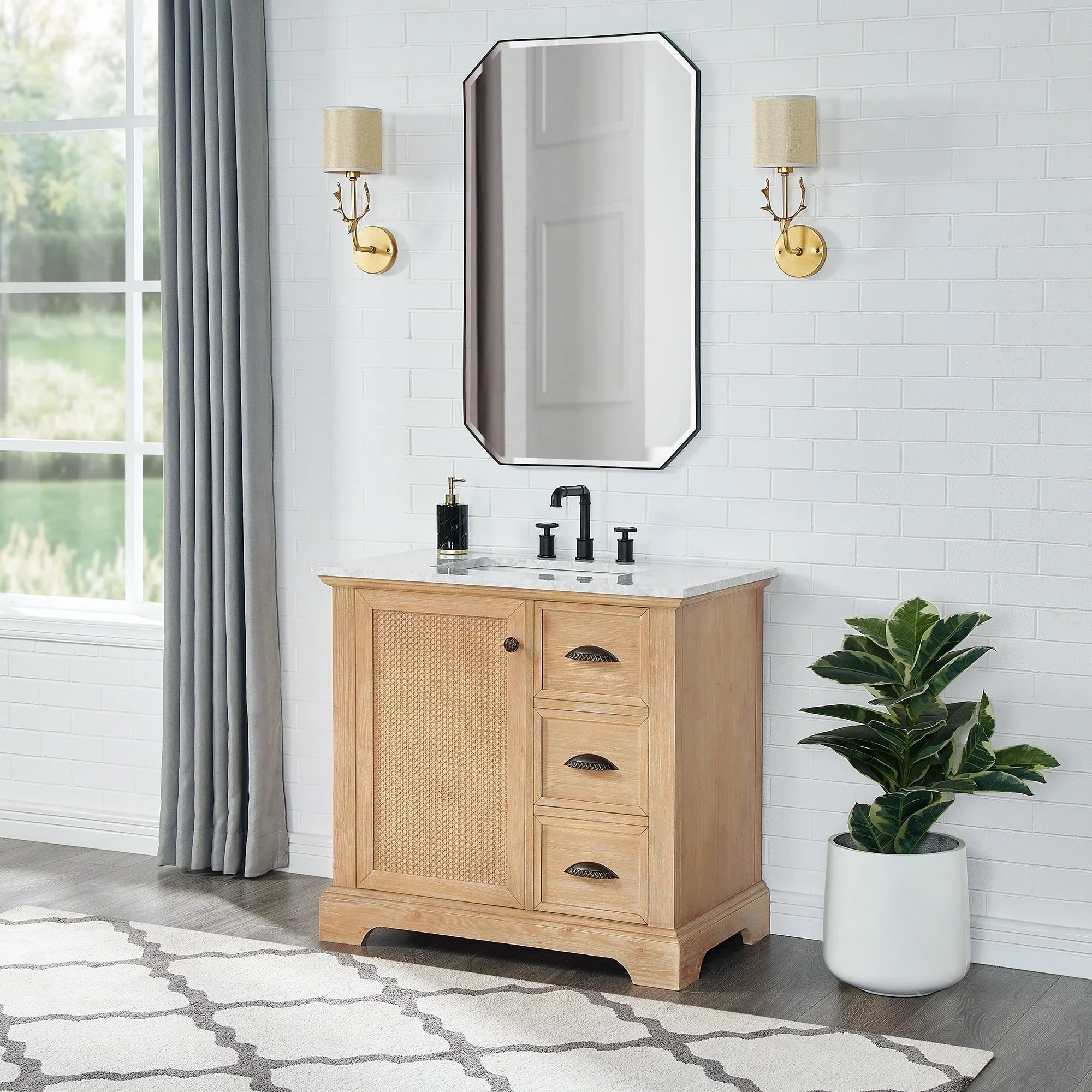 Mueble de baño Hervas con encimera de mármol natural sin espejo