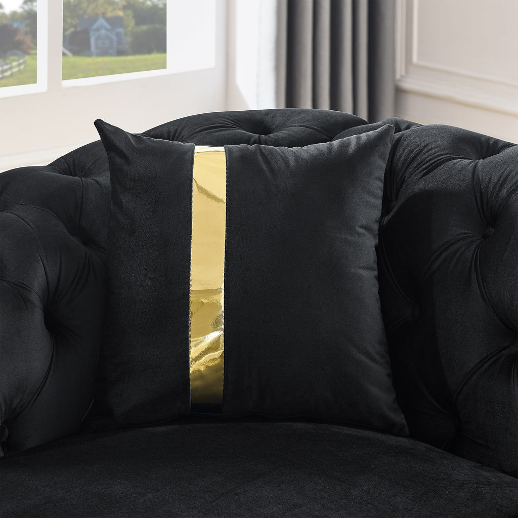 Sofá de 3 plazas Velvet de 90.6 con 2 cojines, cojines de alta densidad, detalles dorados y almohadas