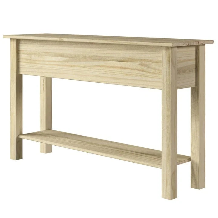 Mesa Consola de Pasillo Rústica de Pino Macizo, Blanqueado / Marrón Antiguo / Lavado Gris / Sin Pintar, 3 Cajones