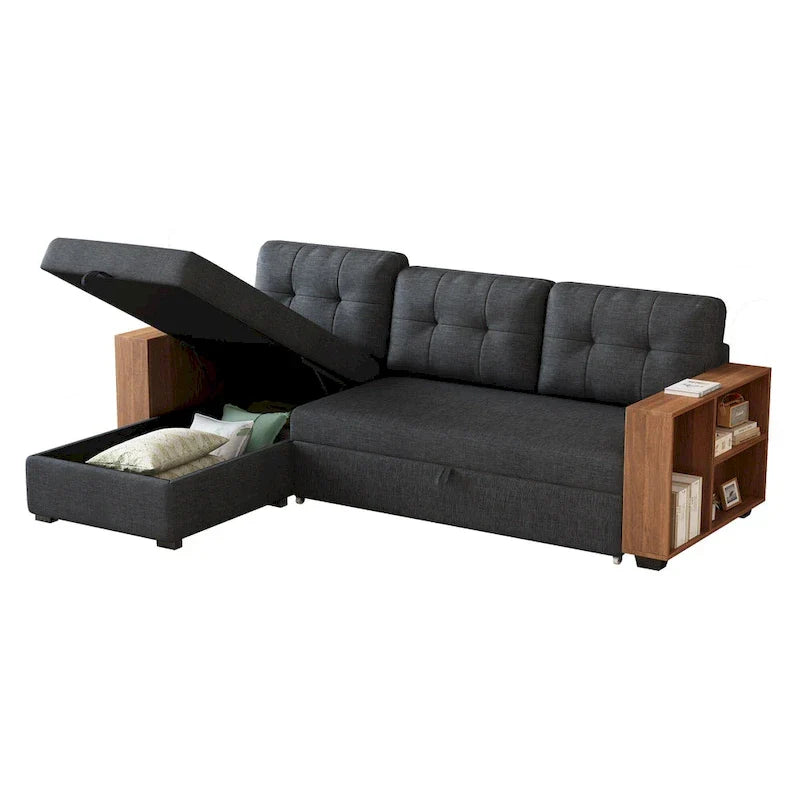 Sofá seccional convertible con cama extraíble y chaise longue con almacenaje oculto