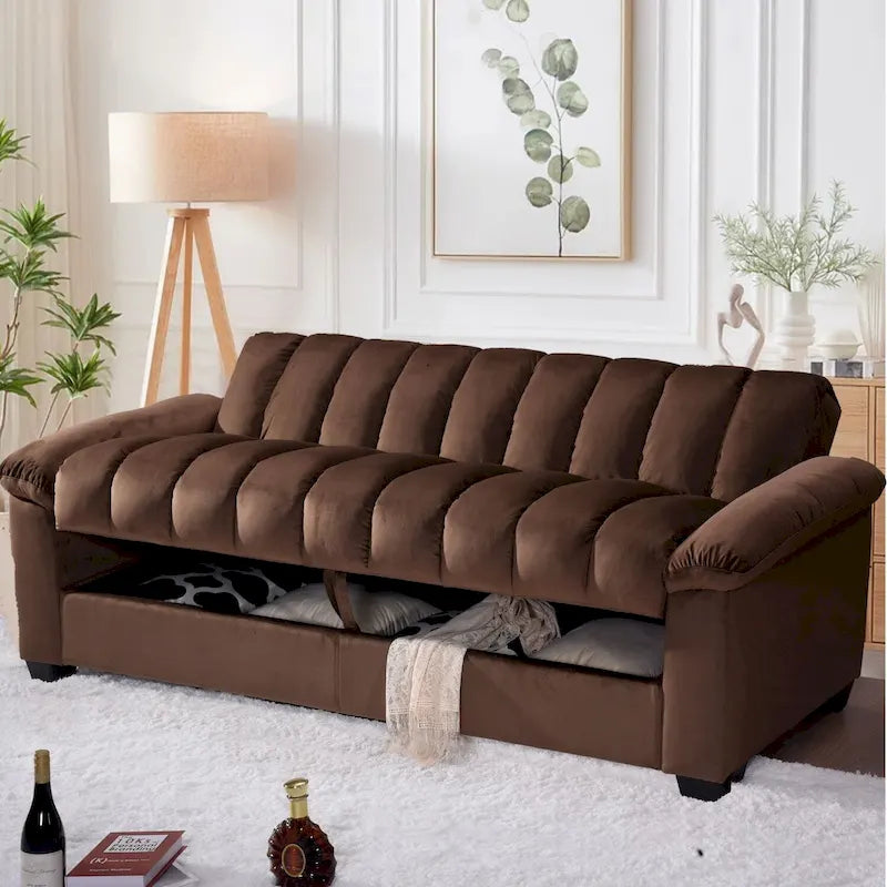 Sofá cama convertible de almacenamiento de terciopelo de 82.7" con 2 almohadas