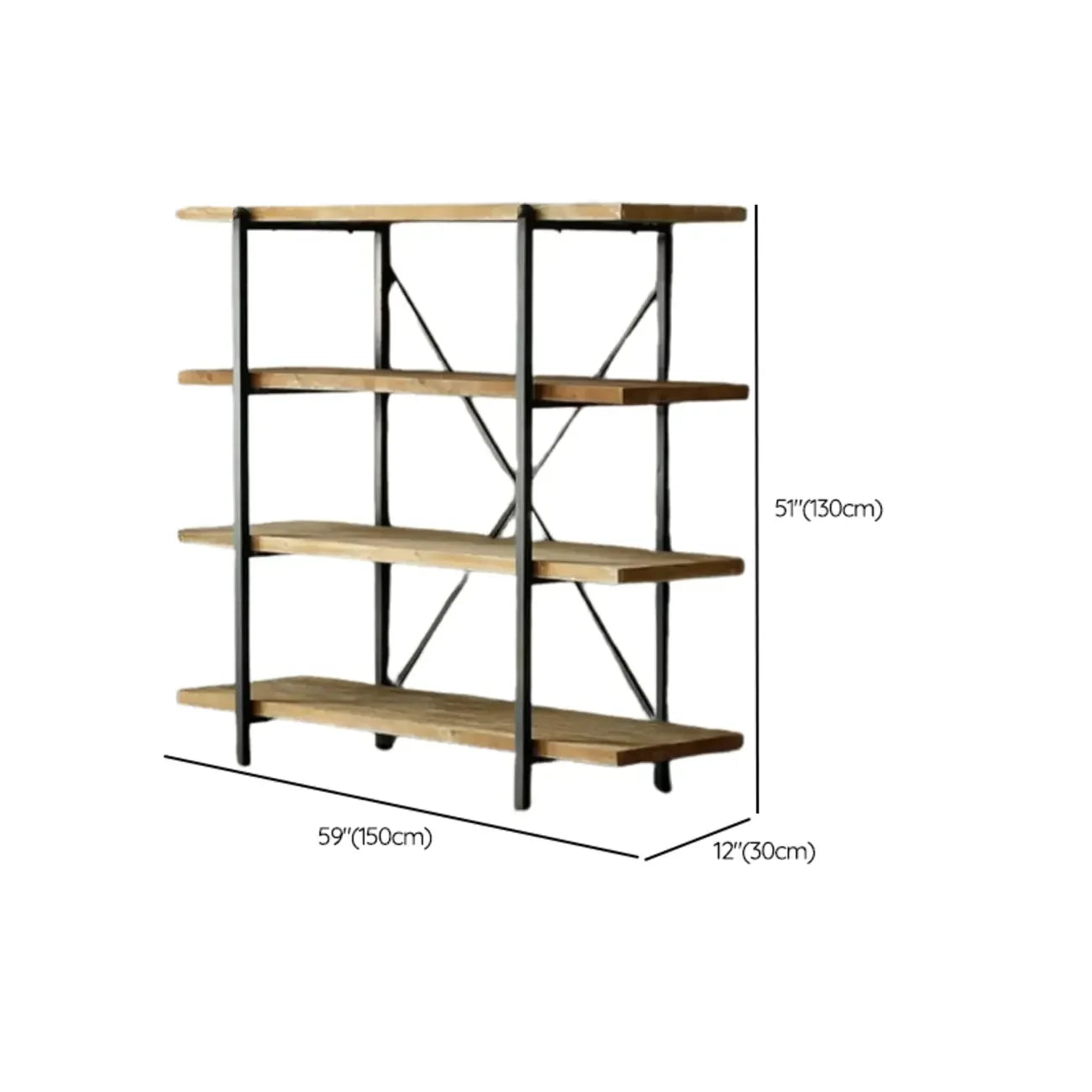Estantería de pared industrial de madera y metal con 4 estantes