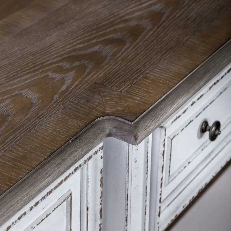 Mesa Consola para Recibidor de 72 Pulgadas en Blanco Antiguo y Madera Desgastada