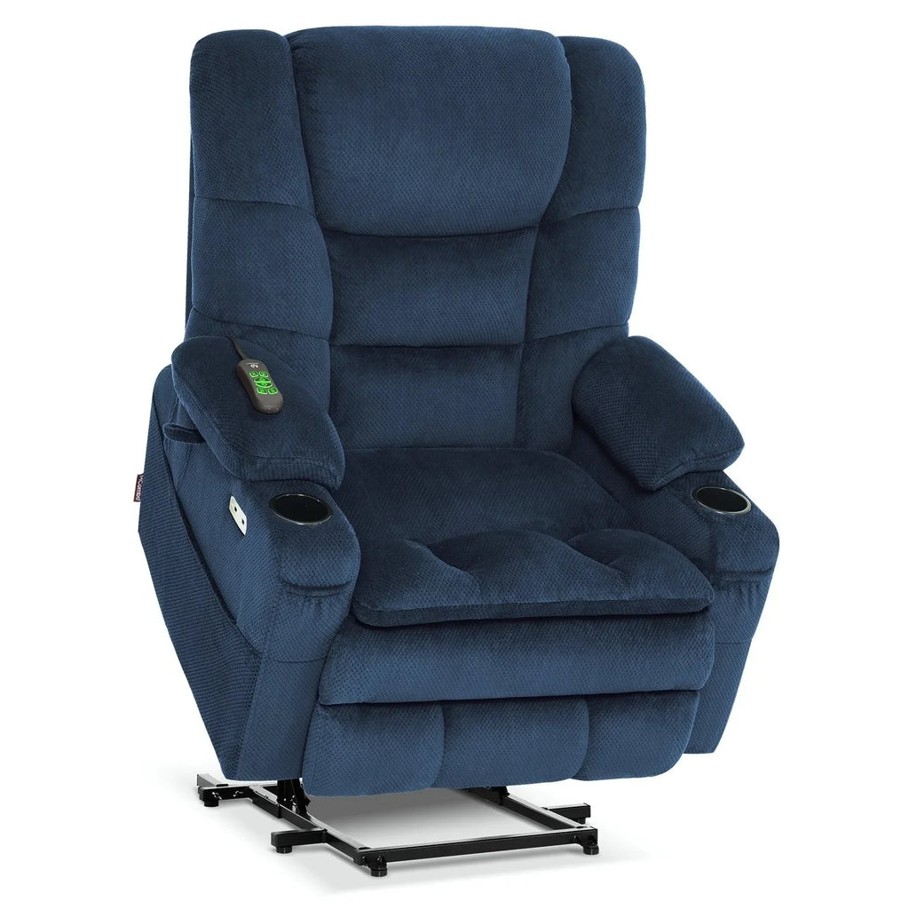 MCombo Sillón reclinable elevador eléctrico con motor dual ancho grande, masaje y doble calefacción para personas mayores altas y corpulentas, tela R7635