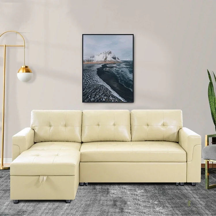 Sofá seccional reversible convertible con cama extraíble, chaise longue con almacenamiento oculto y patas duraderas