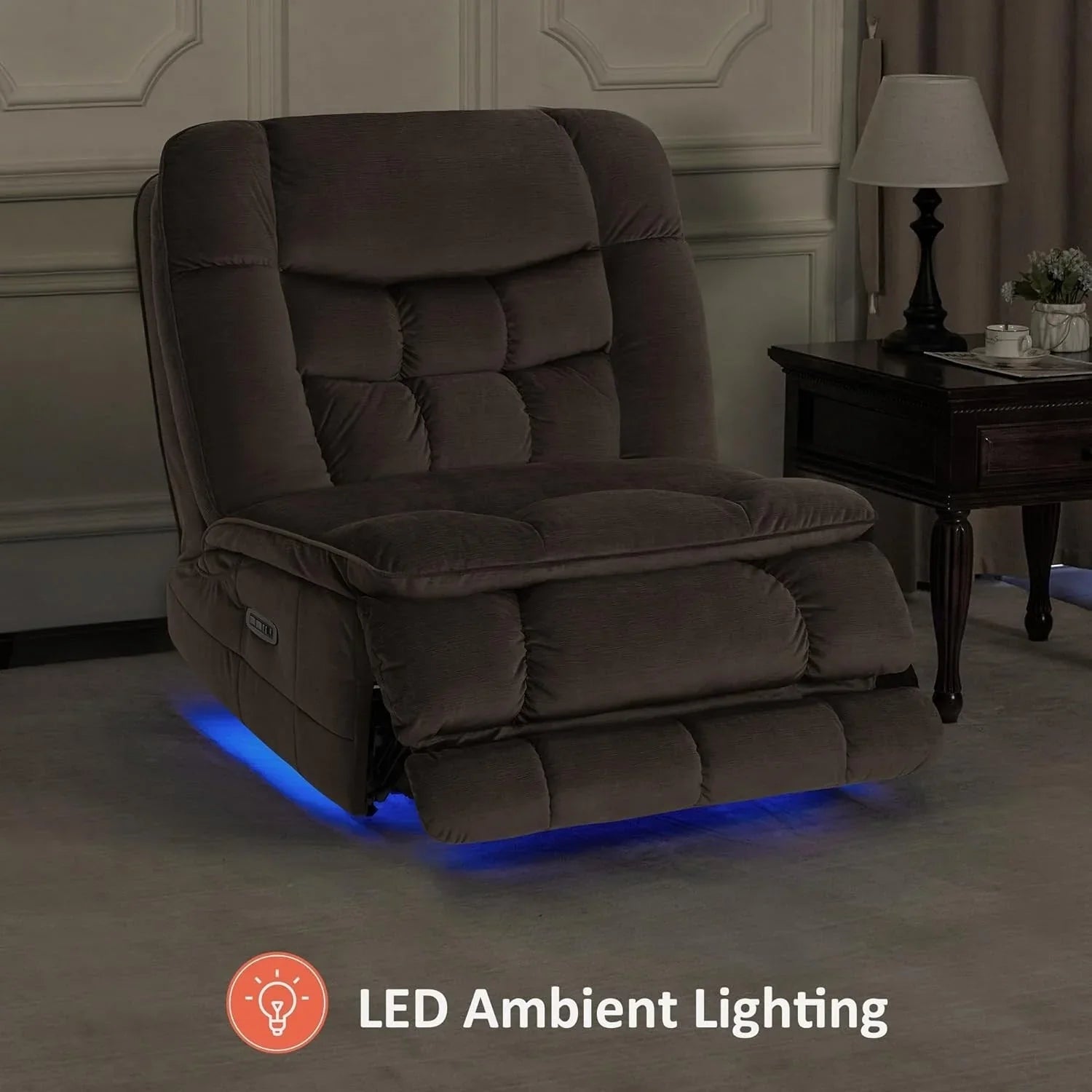 MCombo Sillón reclinable de balanceo eléctrico sin brazos con doble motor de gran tamaño, reclinable sin brazos, perfecto para sala de estar, tela PR607