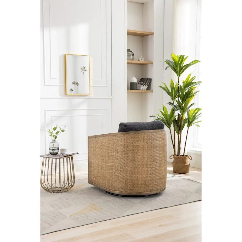 Sillón Giratorio de Barril, Cómodo Sillón Redondo Decorativo, Sillón Club Giratorio de Barril de 360 Grados, Sillón de Ocio con Estructura Tejida de Ratán