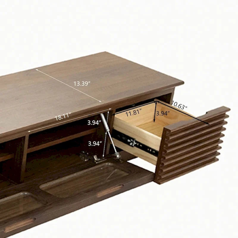 Mueble de TV Minimalista con CajonesMueble de TV de Madera Maciza con Armarios, Puerta Abatible, Chapa de Nogal, Completamente Ensamblado