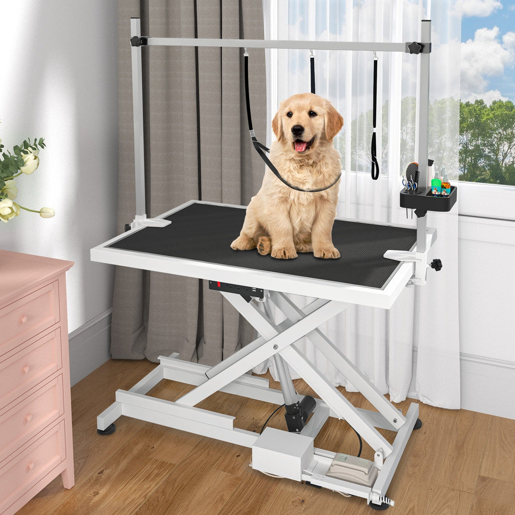 Mesa profesional eléctrica para el cuidado de perros grandes - Mesa de peluquería para mascotas de alta resistencia con brazo de aseo de aluminio - 50'' Ancho