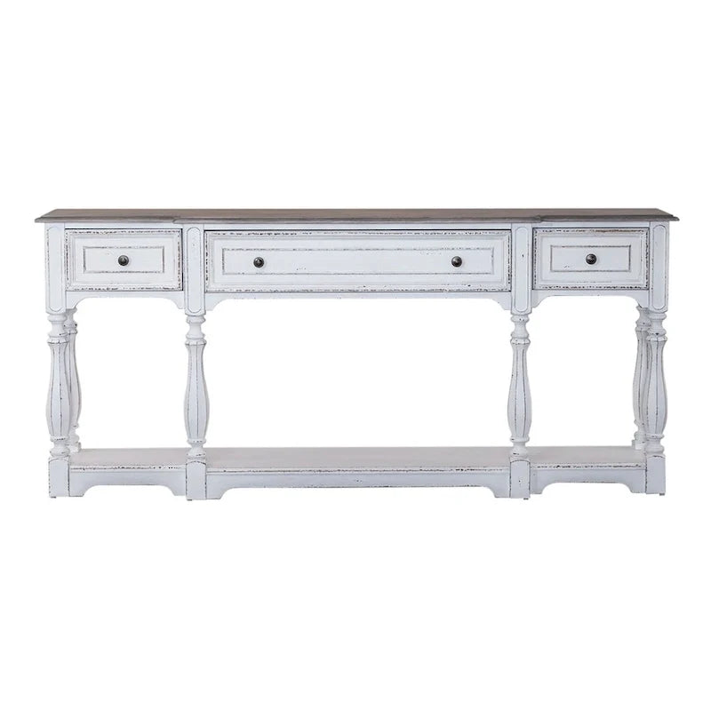 Mesa Consola para Recibidor de 72 Pulgadas en Blanco Antiguo y Madera Desgastada