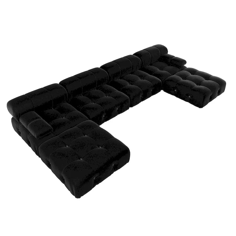 Sofá Seccional Modular Negro Tapizado en Terciopelo