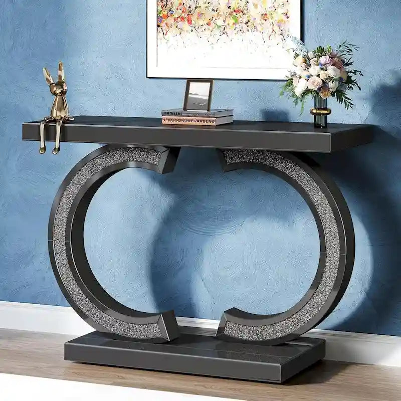 Mesa consola plateada, mesa de recibidor con espejo de 99 cm para la entrada