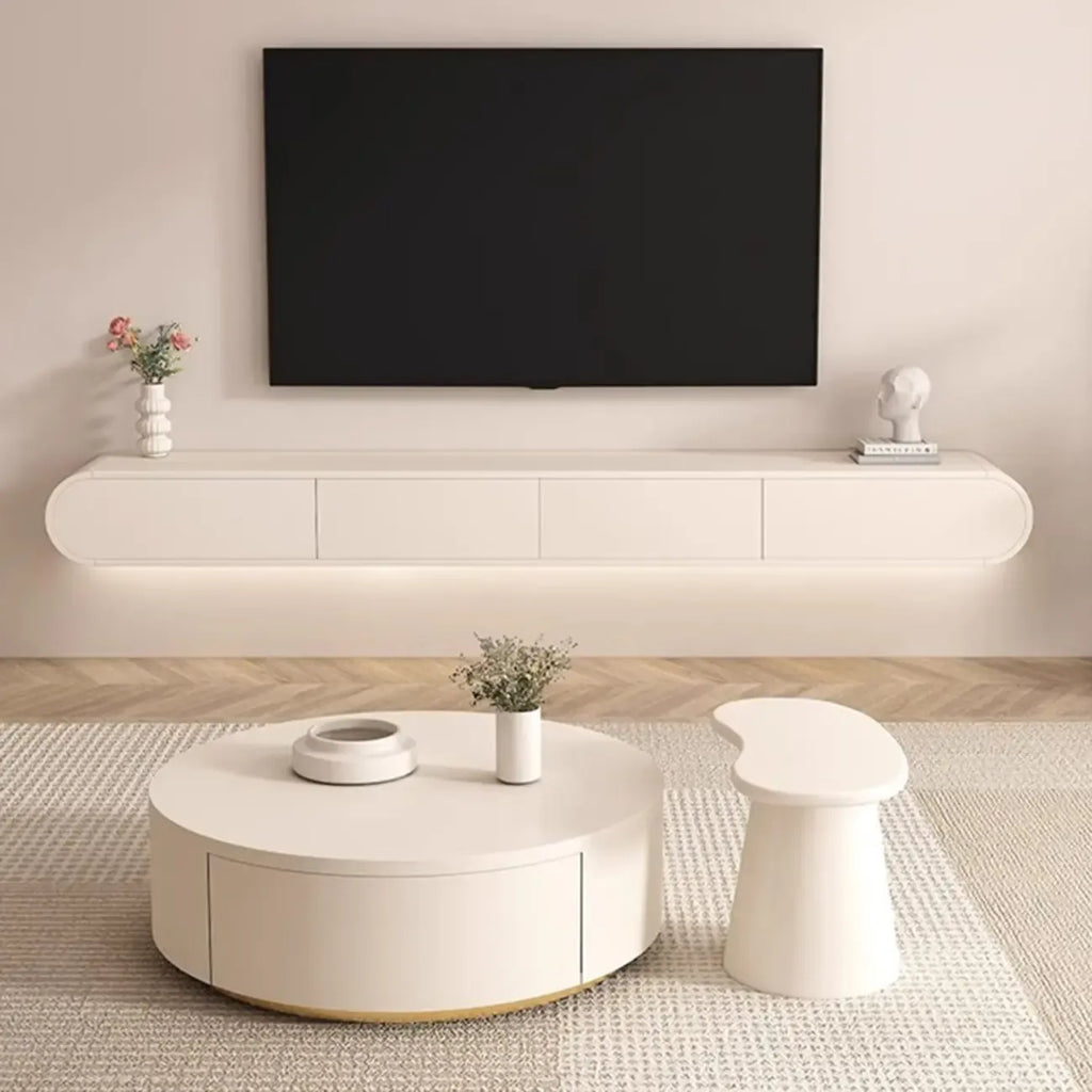 Mueble de TV Flotante de Madera Blanca con Almacenamiento para Sala de Estar