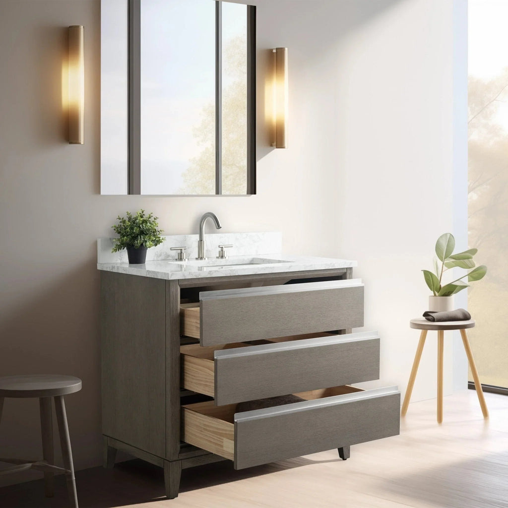 Mueble de baño Vanity Art con lavabo de cerámica y encimera de mármol de ingeniería