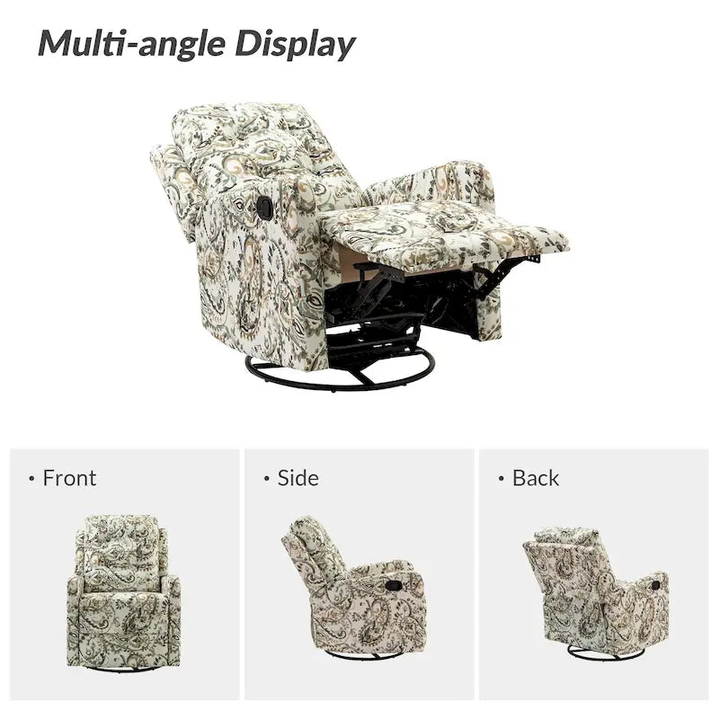 Arlette Sillón Reclinable Giratorio Manual Floral Contemporáneo con Respaldo Capitaneado