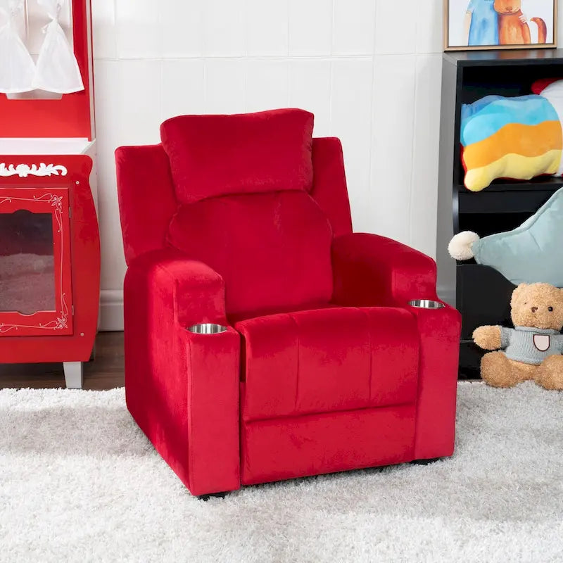 Sillón Reclinable Deluxe para Niños con Reposapiés, Reposacabezas y 2 Portavasos, Reclinable Infantil de Microfibra para Mayores de 3 Años