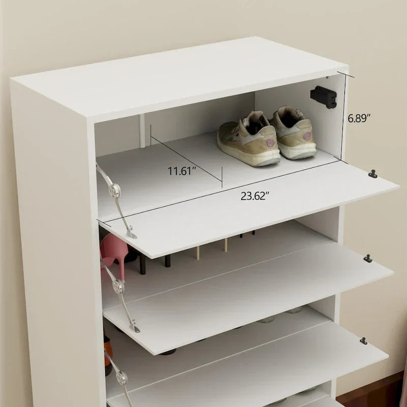 Zapatero con espejo y 6 cajones abatibles, organizador de zapatos con amplio espacio, 4 patas metálicas, puerta abatible de tacto manual