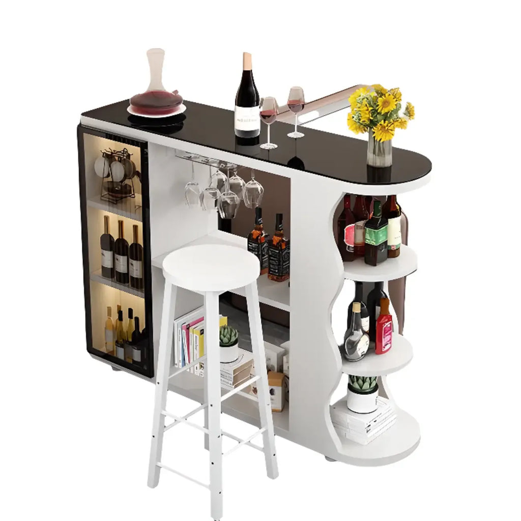 Mesa de bar moderna con tope de piedra de forma libre y almacenamiento para bares en casa