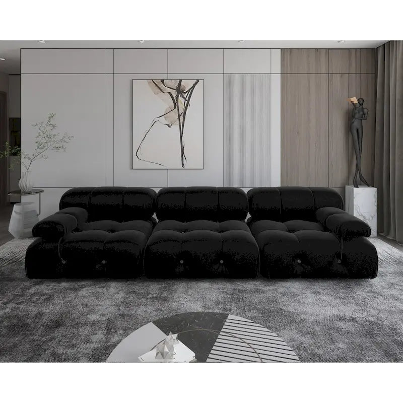 Sofá Seccional Modular Negro Tapizado en Terciopelo
