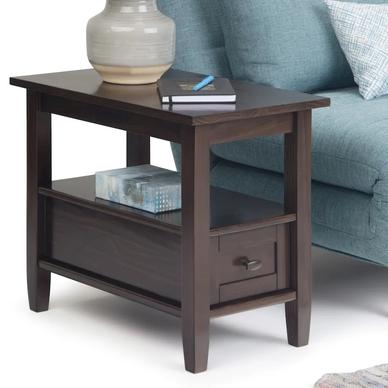 WYNDENHALL Norfolk Mesa auxiliar estrecha rectangular de madera maciza, estilo de transición, 14 pulgadas de ancho - 14 pulgadas de ancho