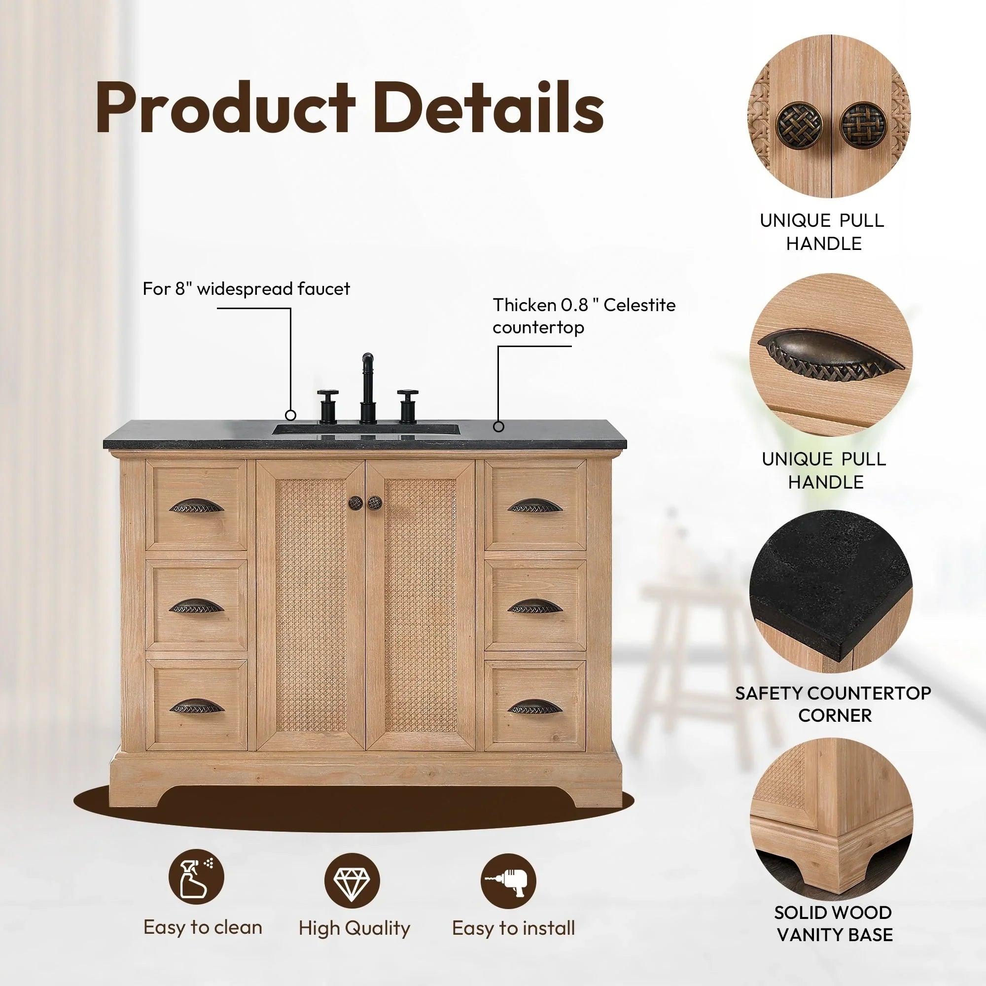 Mueble de baño Hervas con encimera de mármol natural sin espejo