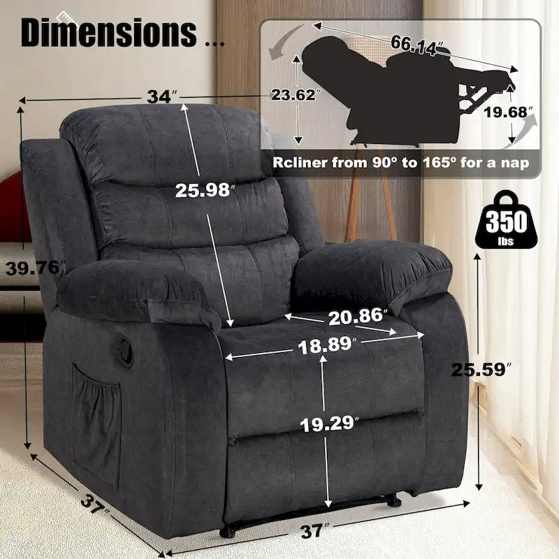 Sillón reclinable suave con función de masaje y calor