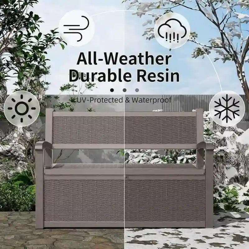Arcón de almacenamiento de resina para todo tipo de clima con compartimento oculto con cerradura - Diseño de aspecto de ratán, capacidad de 227 kg, almacenamiento de 265 litros