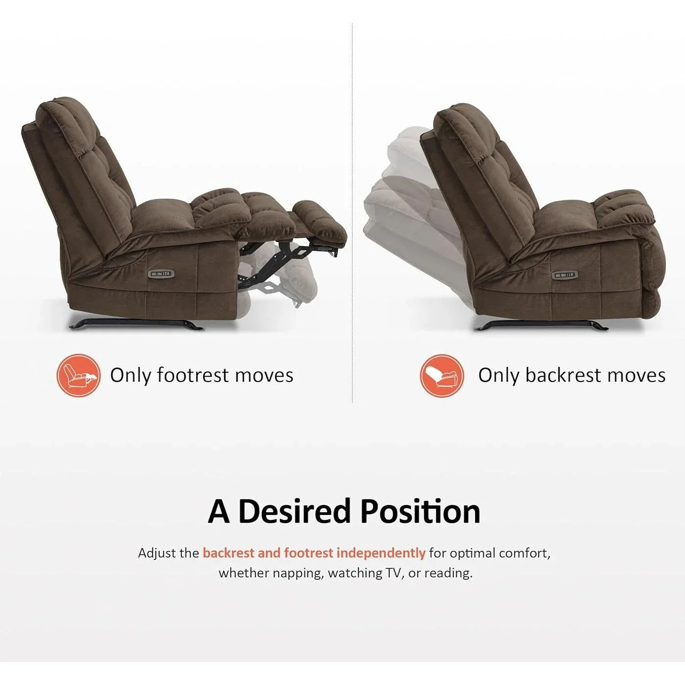 MCombo Sillón reclinable de balanceo eléctrico sin brazos con doble motor de gran tamaño, reclinable sin brazos, perfecto para sala de estar, tela PR607
