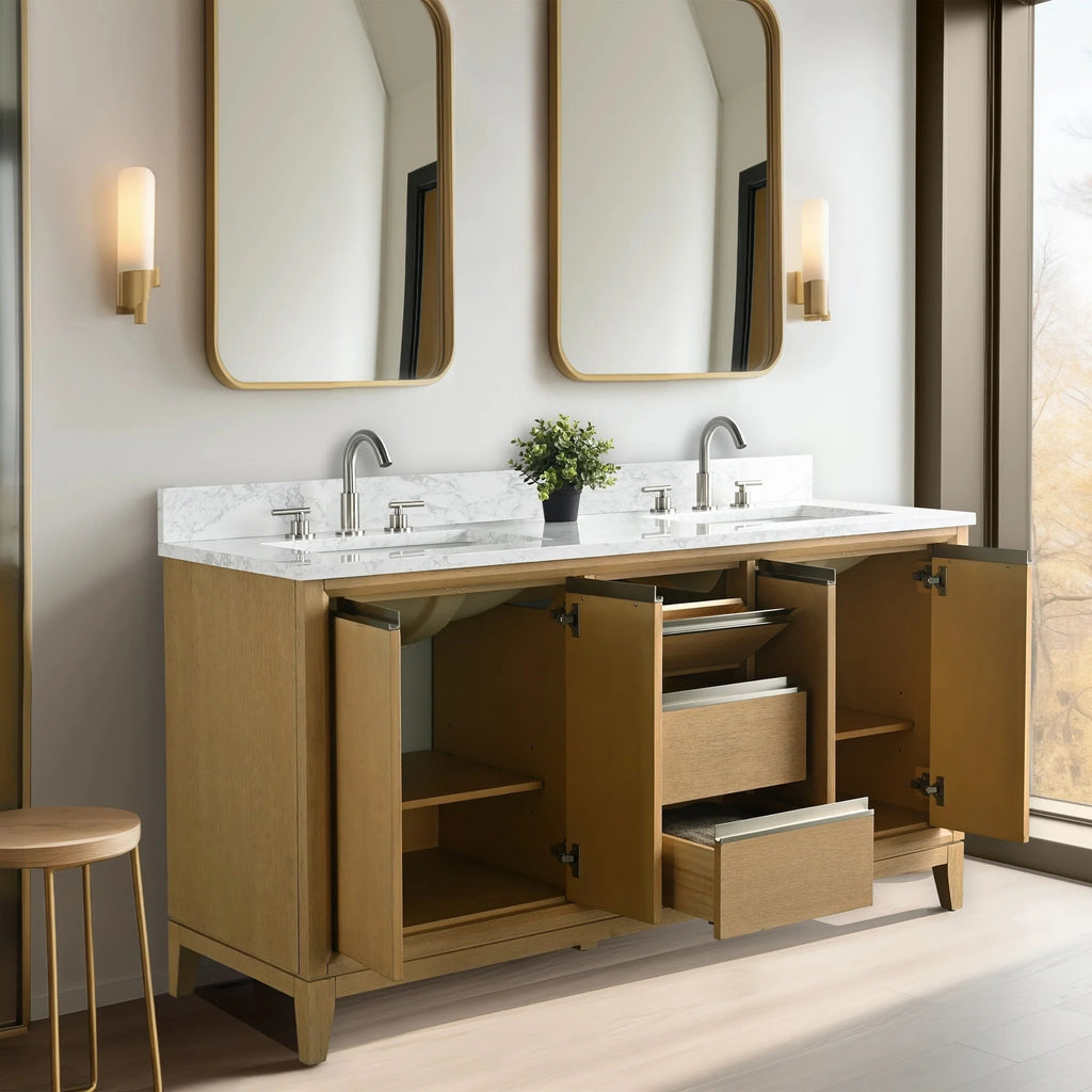Mueble de baño Vanity Art con lavabo de cerámica y encimera de mármol de ingeniería
