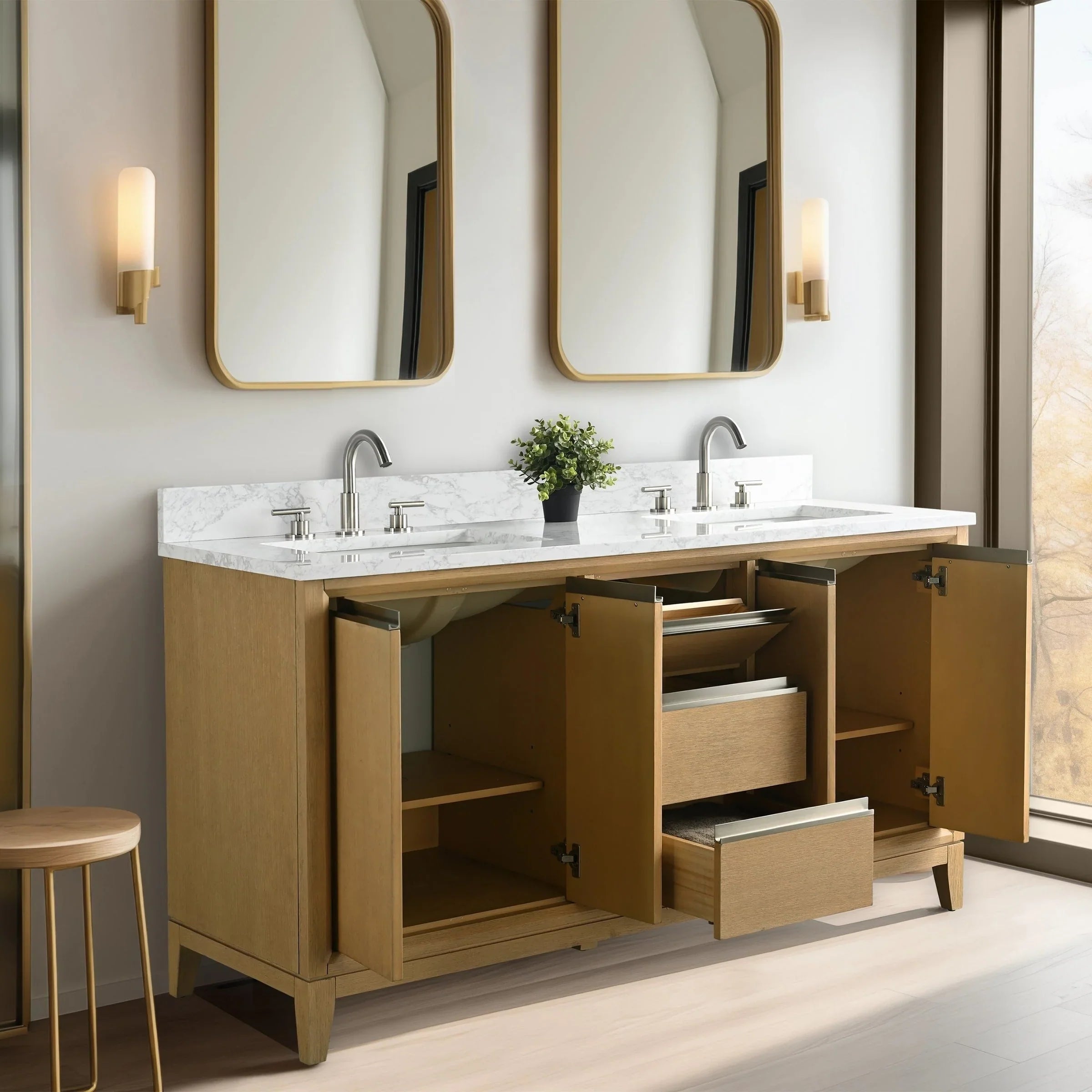 Mueble de baño Vanity Art con lavabo de cerámica y encimera de mármol de ingeniería
