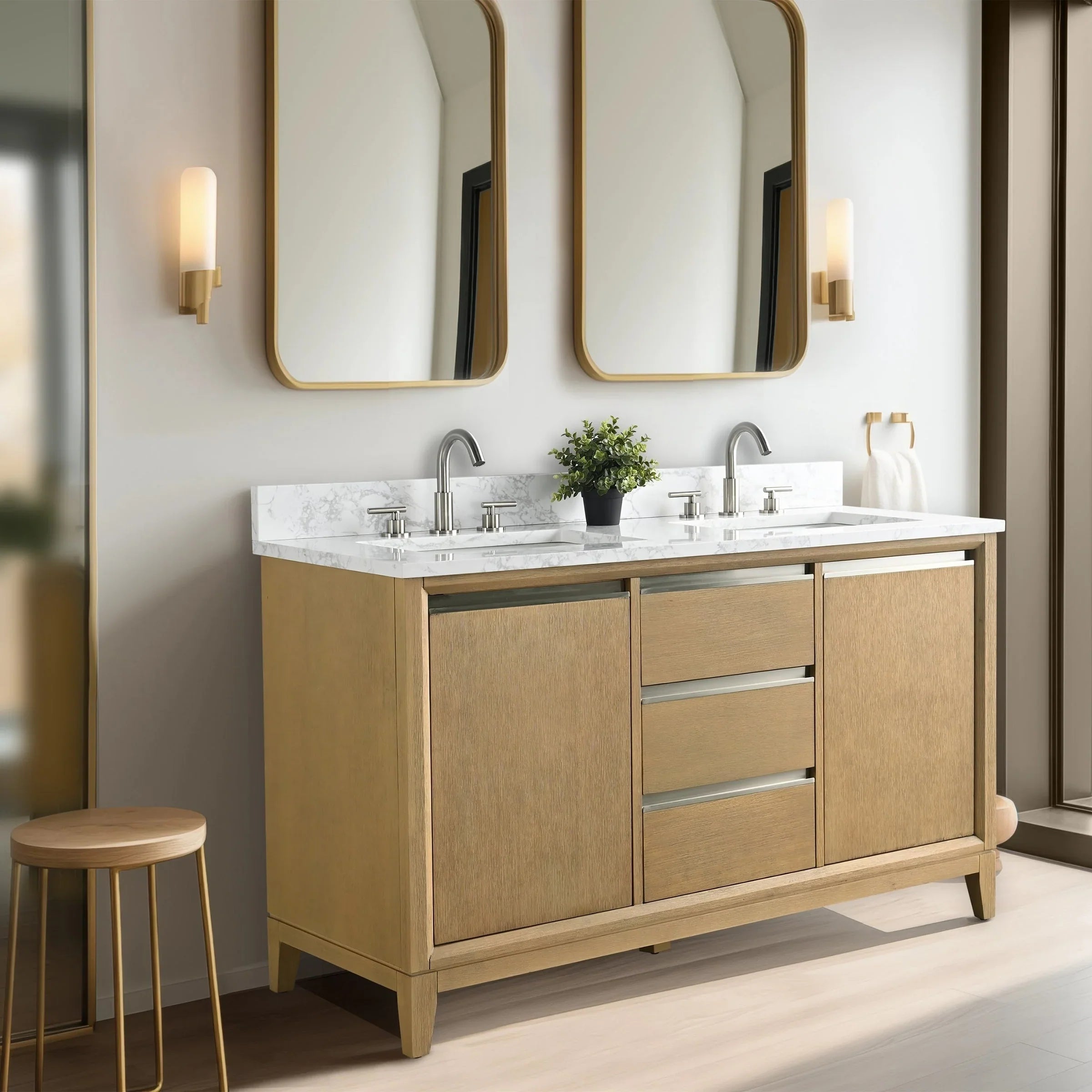 Mueble de baño Vanity Art con lavabo de cerámica y encimera de mármol de ingeniería
