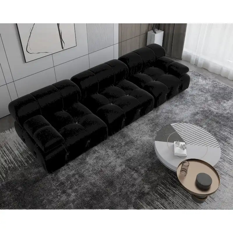 Sofá Seccional Modular Negro Tapizado en Terciopelo