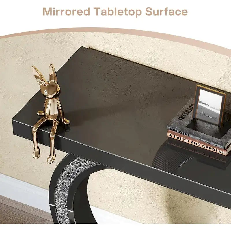 Mesa consola plateada, mesa de recibidor con espejo de 99 cm para la entrada