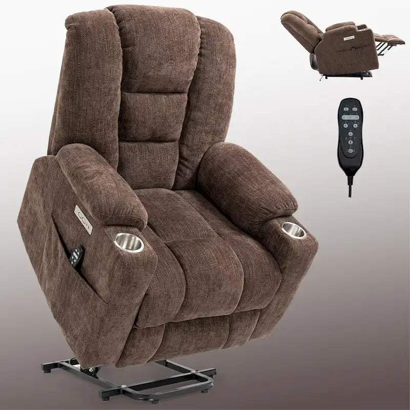 Sillón reclinable Power Lift con masaje y calor, reclinables anchos Lazy Boy extragrandes con USB, puertos tipo C y 2 portavasos de acero