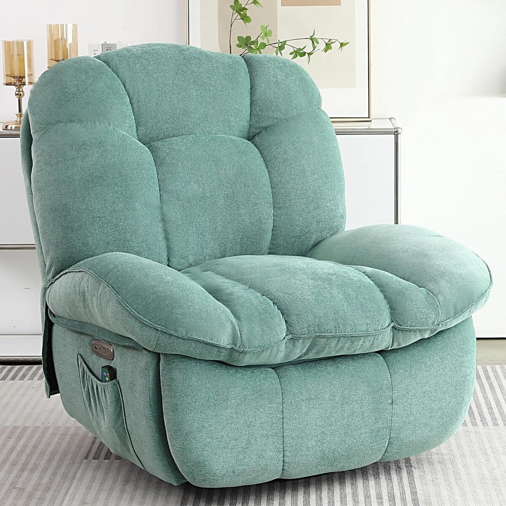 XINMICS Sillón Reclinable Eléctrico Giratorio, Sillones Reclinables Mecedora con Masaje y Calefacción, USB, USB-C y Bolsillo Lateral