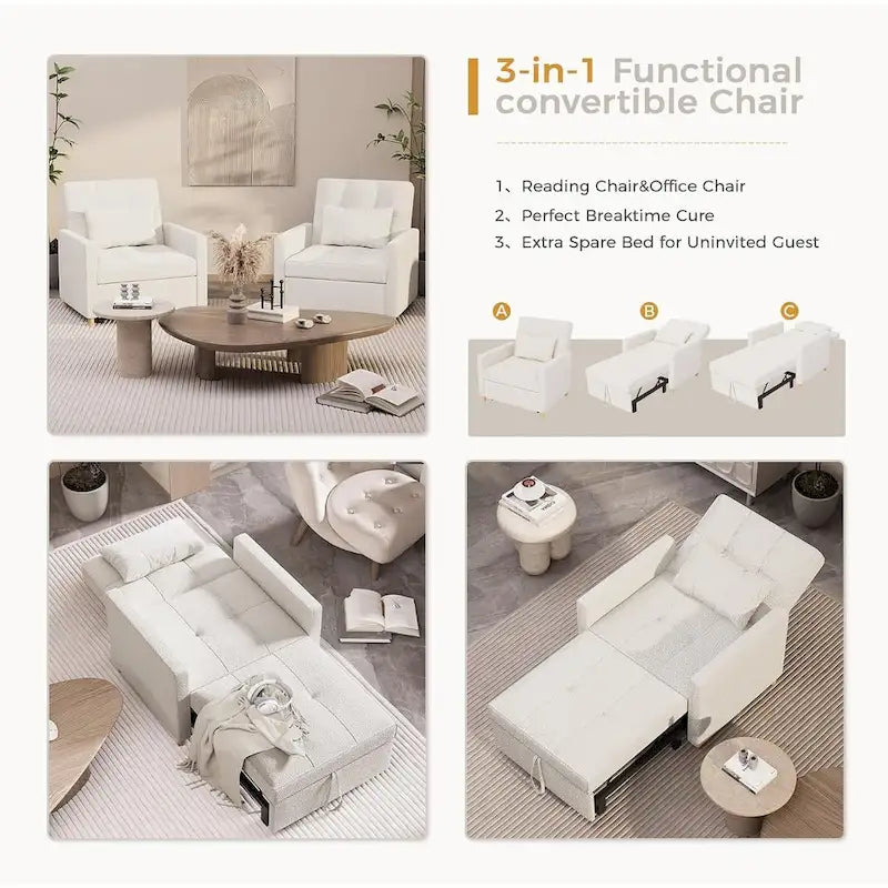 Sofá cama individual 3 en 1 AECOJOY con almohada y respaldo convertible