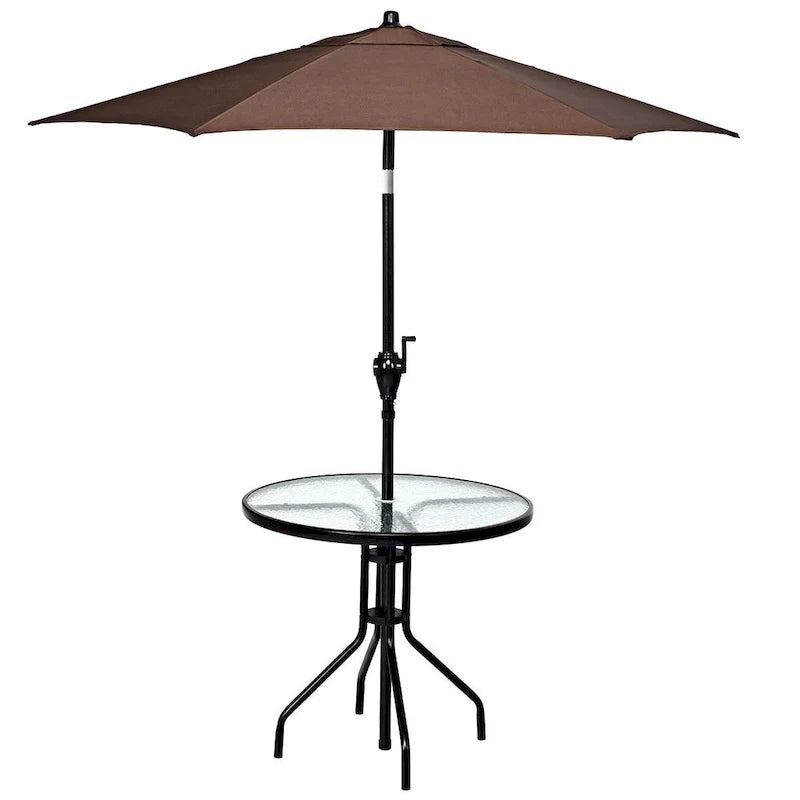 Mesa redonda de 32" para patio exterior Costway con cubierta de vidrio templado