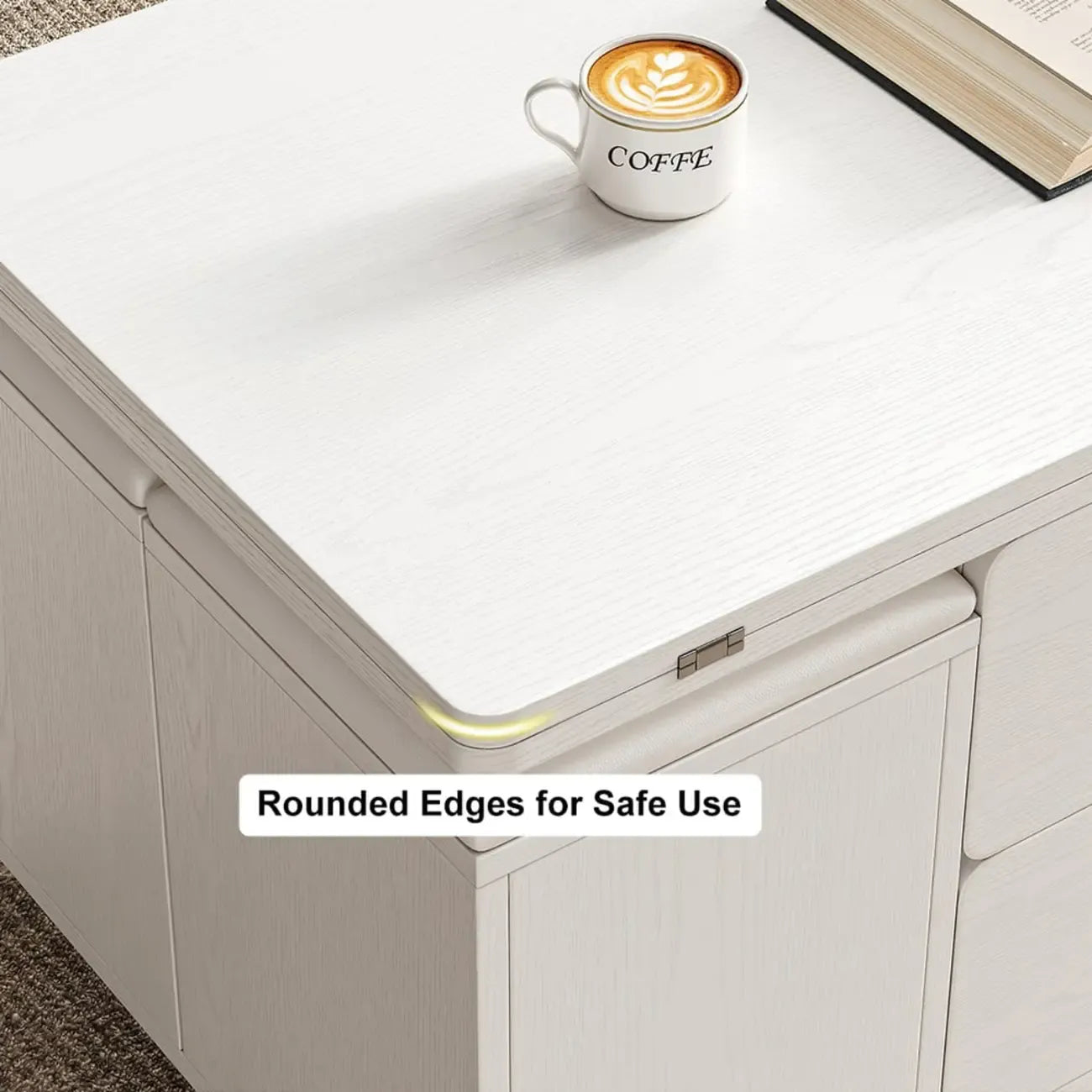 Mesa de centro elevable y plegable con 4 taburetes y almacenamiento