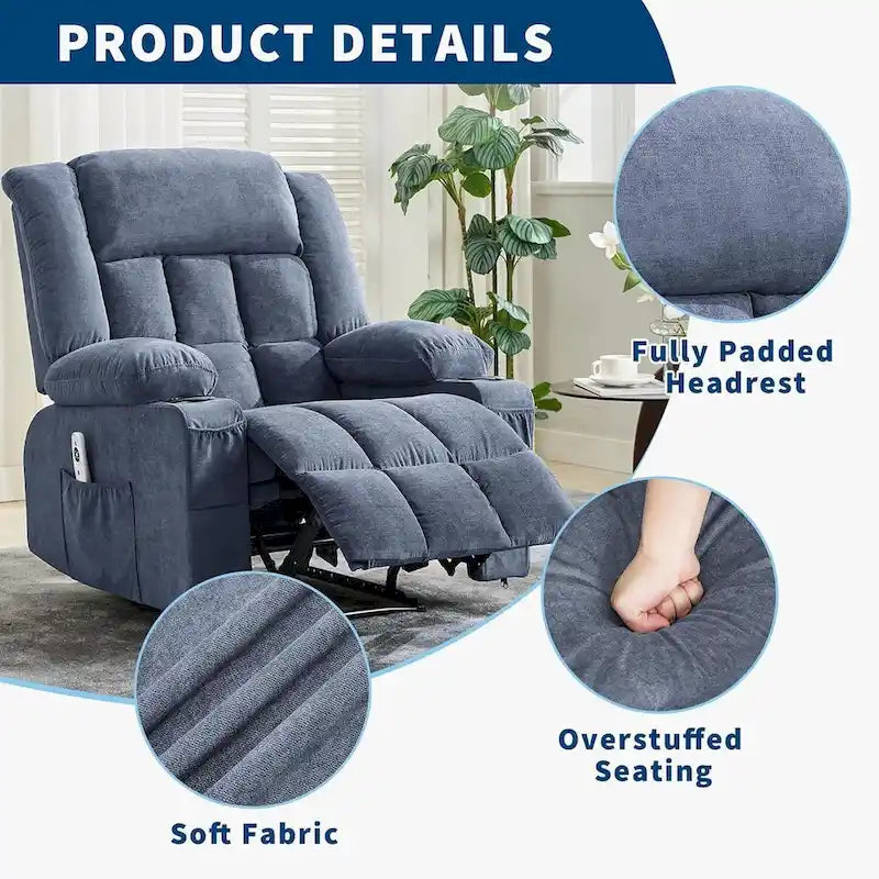 Sillón reclinable con control remoto, calor y masaje
