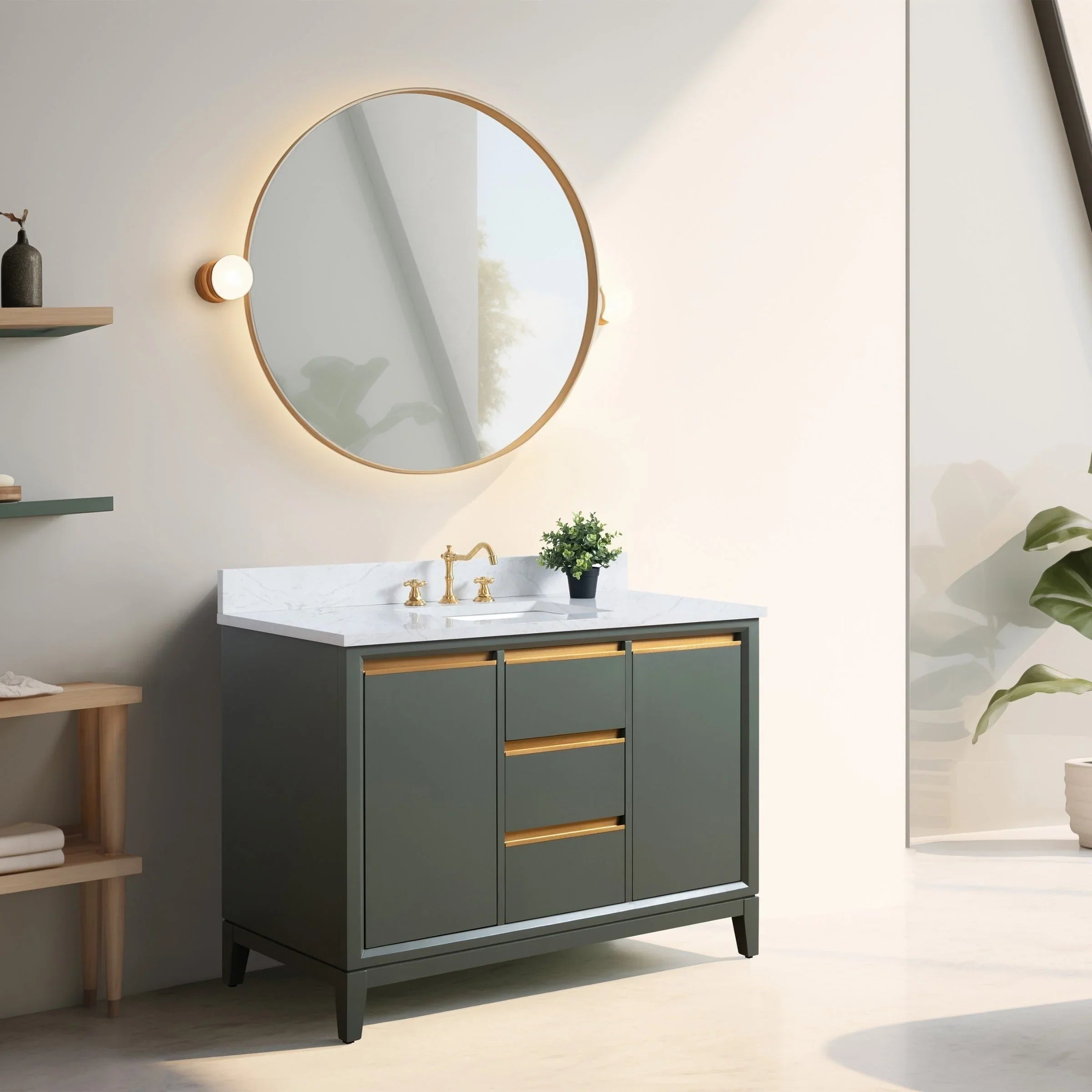Mueble de baño Vanity Art con lavabo de cerámica y encimera de mármol de ingeniería