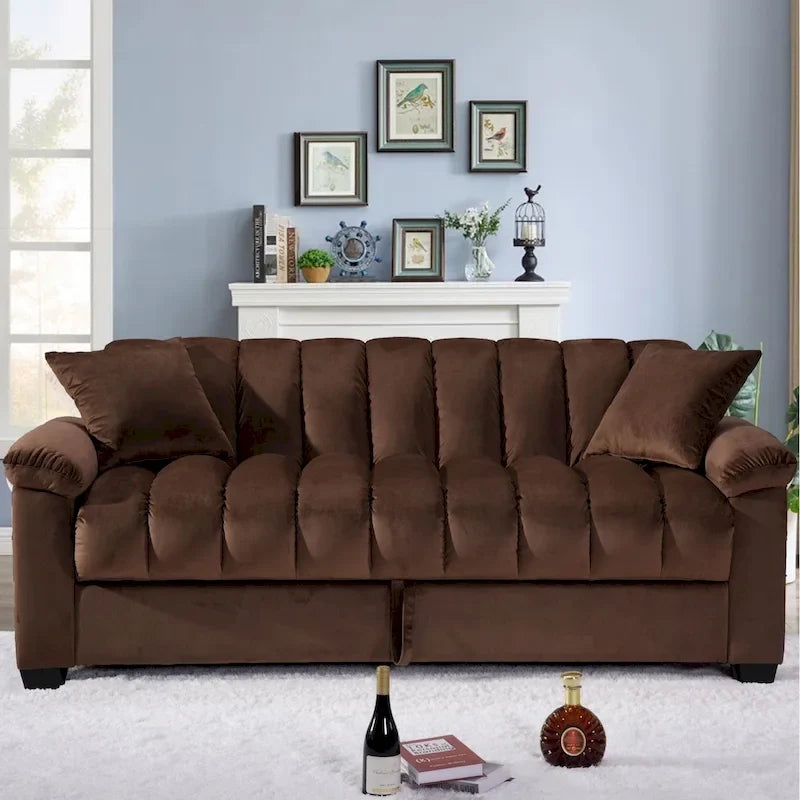 Sofá cama convertible de almacenamiento de terciopelo de 82.7" con 2 almohadas