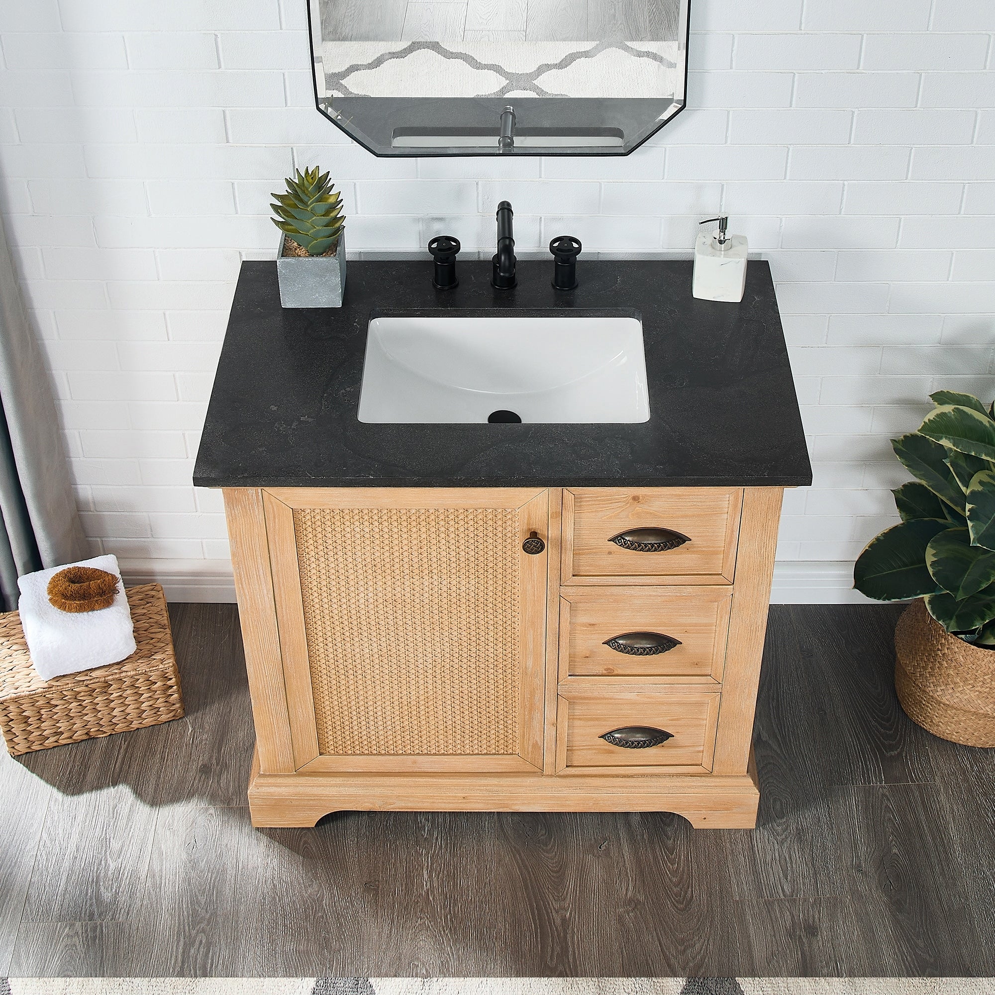 Mueble de baño Hervas con encimera de mármol natural sin espejo
