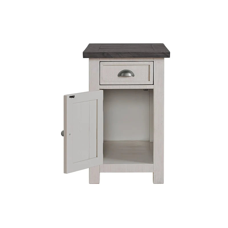 Mesa auxiliar Monterey de madera maciza con tomas de corriente ocultas