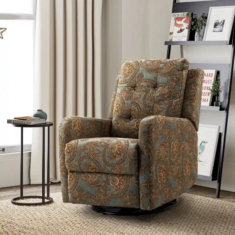 Arlette Sillón Reclinable Giratorio Manual Floral Contemporáneo con Respaldo Capitaneado