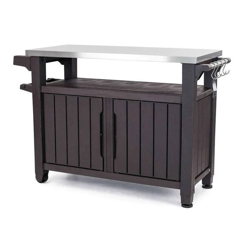 Carro Servidor para Fiestas de Parrilla al Aire Libre con Ruedas y Almacenamiento Marrón Oscuro - 35.4 H x 48.7 W x 20.4 D