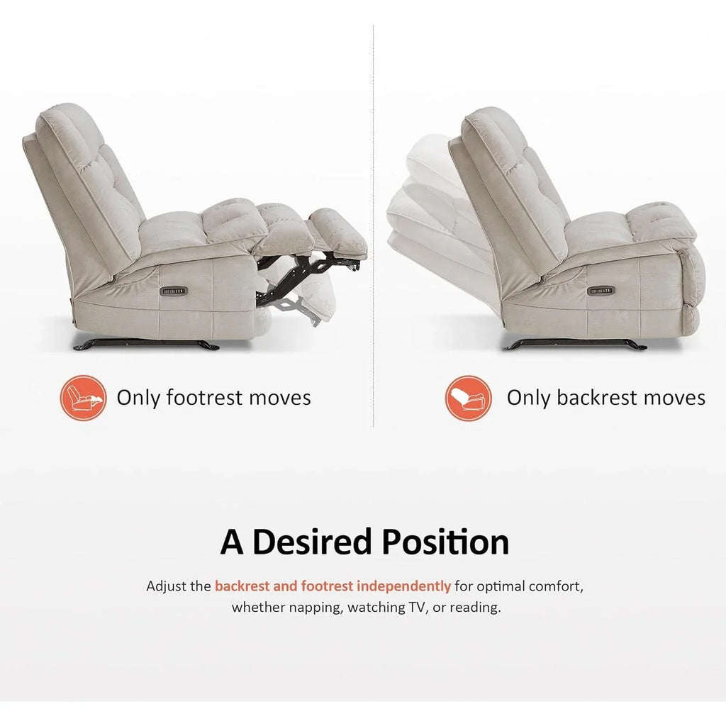 MCombo Sillón reclinable de balanceo eléctrico sin brazos con doble motor de gran tamaño, reclinable sin brazos, perfecto para sala de estar, tela PR607