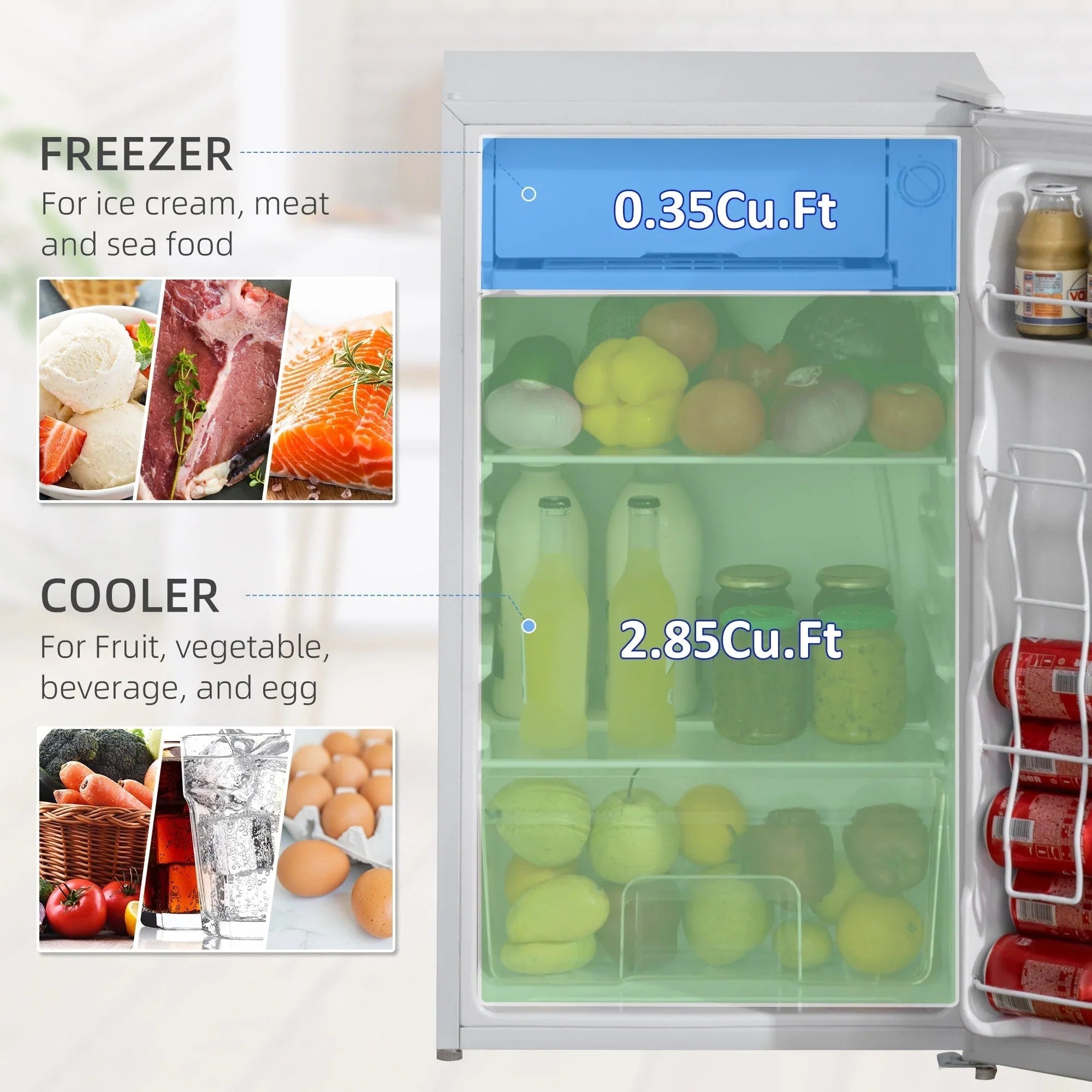 Mini Frigo da 3,2 Cu.Ft con Congelatore, Frigorifero Compatto a Porta Singola con Termostato Regolabile per Camera da Letto