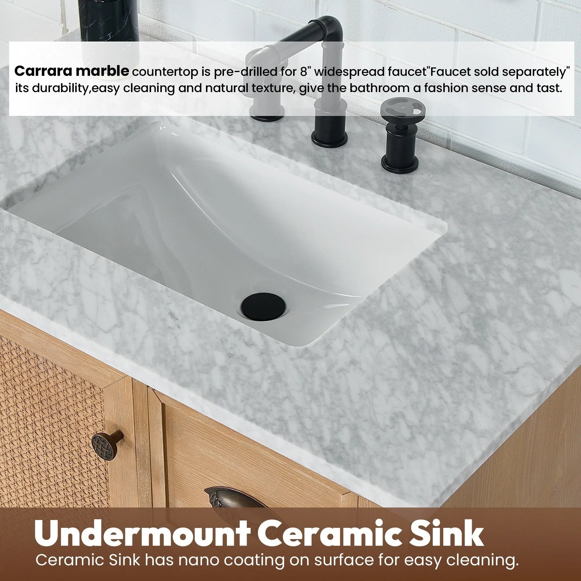 Mueble de baño Hervas con encimera de mármol natural sin espejo